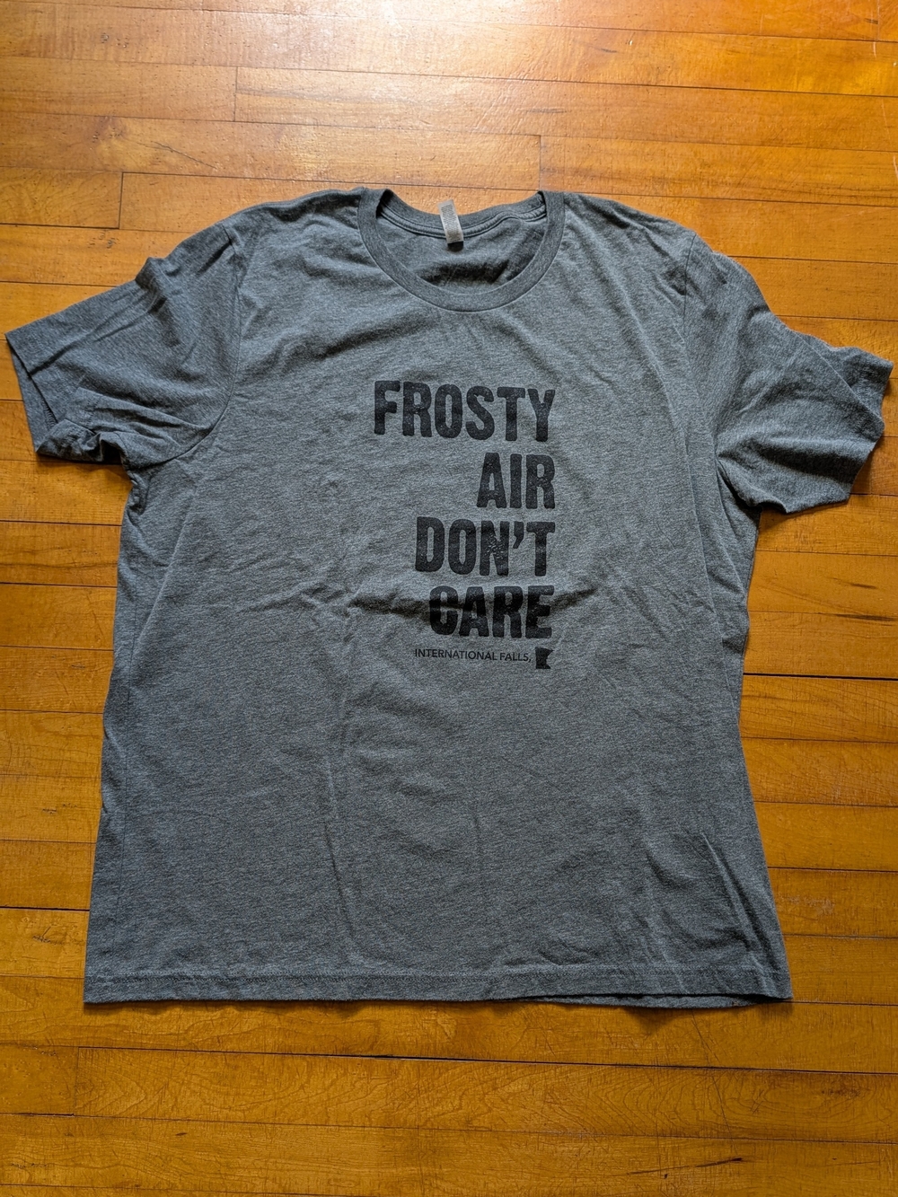 Bella Canvas Gray T‑Shirt with Black Text "Frosty Air Don't Care"